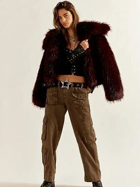 Free People Deep Wine Faux Fur Jacket